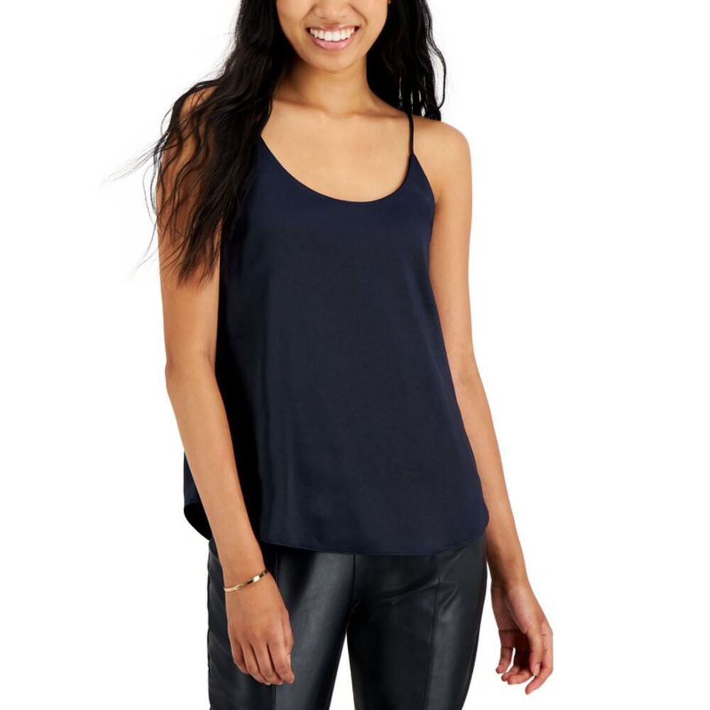 Bar III Navy Satin Scoop Neck Camisole